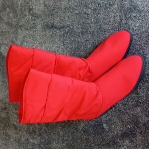 Santana red fabric slouch boots *seems to run small/narrow*